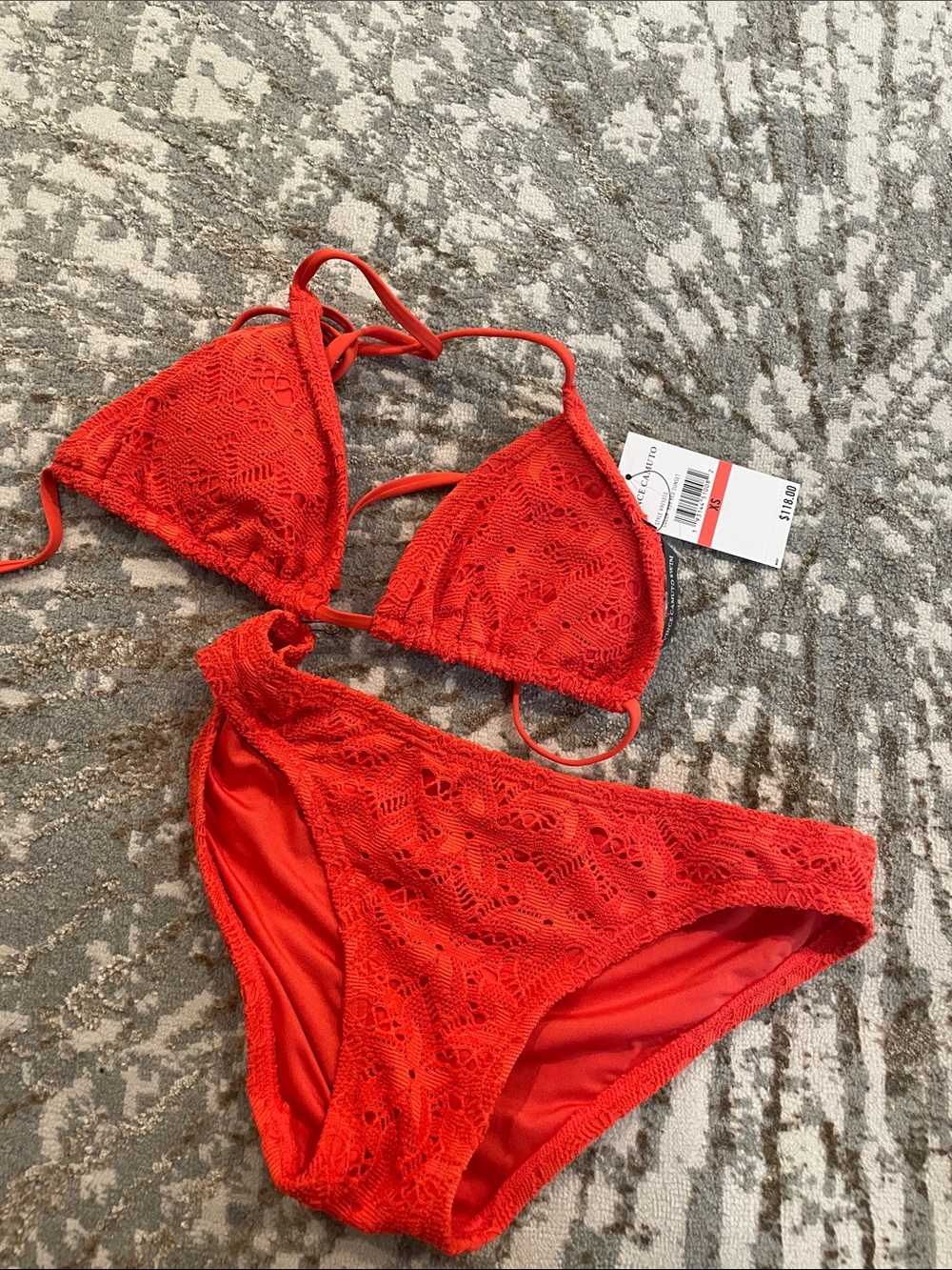 Vince Camuto Red Crochet Lace Bikini Set